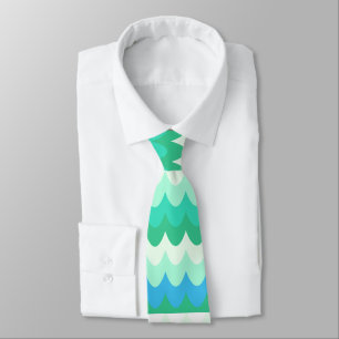 Blue, Green & Teal Geometric Sea Waves  Tie