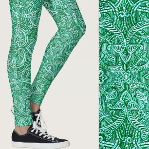 Blue-green teal modern stylish trendy pattern leggings
