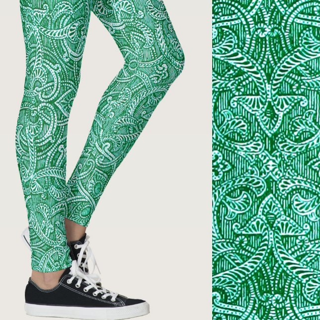 Blue-green teal modern stylish trendy pattern leggings (Creator Uploaded)