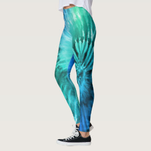 Blue Green & Teal Psychedelic Starburst Tie Dye Leggings