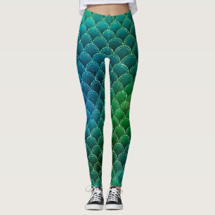 Blue, Green, Teal Scales Mermaid Leggings
