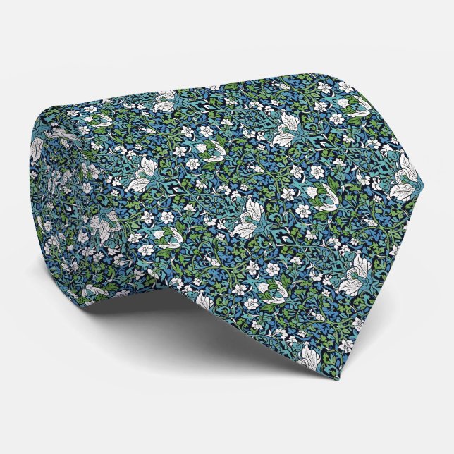 Blue, Green, Teal & White Floral Pattern Tie (Rolled)