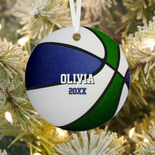 blue green team colors keepsake basketball metal tree decoration