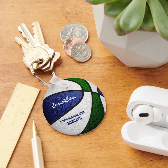 blue green team colours boys girls basketball key ring (Desk)