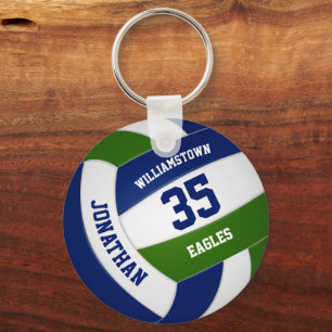 Blue green team colours kids teens volleyball key ring