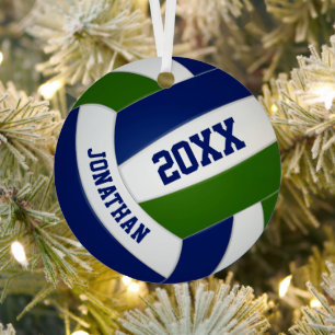 Blue green team colours sports volleyball metal tree decoration