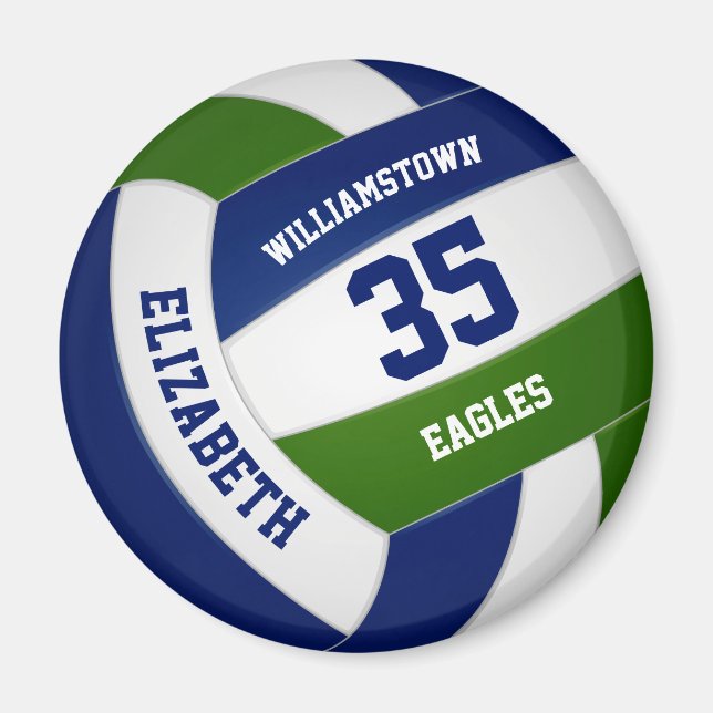 Blue green team colours volleyball club magnet (Front)