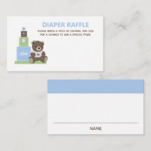 Blue & Green Teddy Bear Baby Shower Diaper Raffle