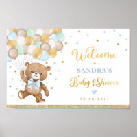 Blue Green Teddy Bear Balloon Welcome Baby Boy