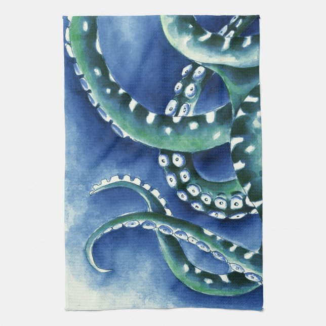 Blue Green Tentacles Tea Towel (Vertical)