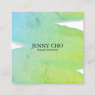 Blue Green texture inky paint stripe brush stroke Square Business Card