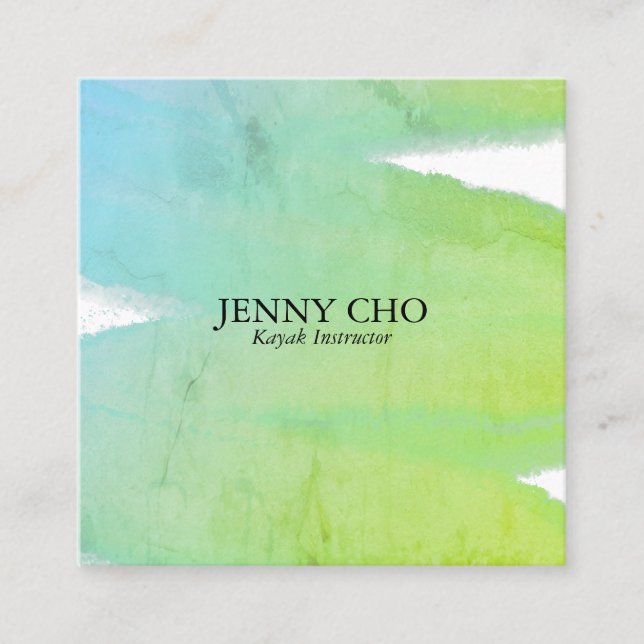 Blue Green texture inky paint stripe brush stroke Square Business Card (Front)