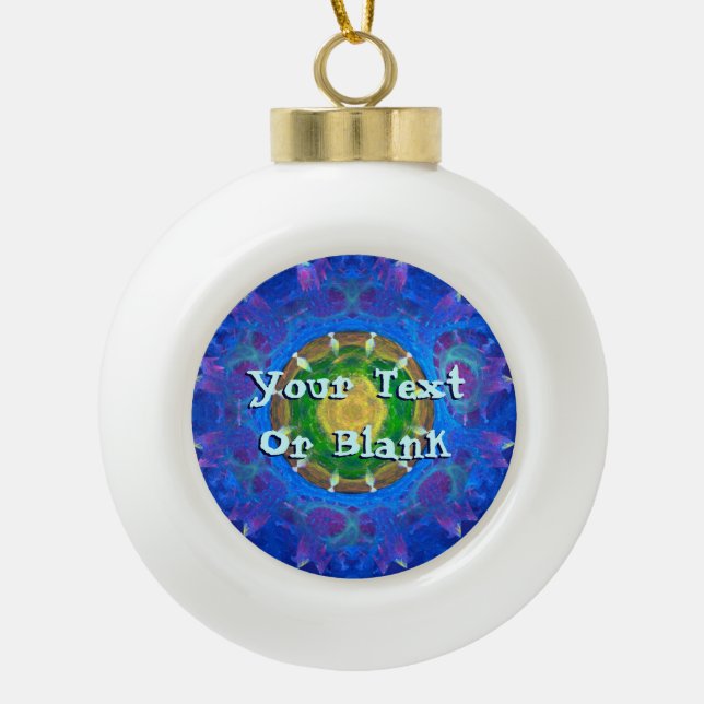 Blue-Green Tie Dye Ceramic Ball Christmas Ornament (Front)