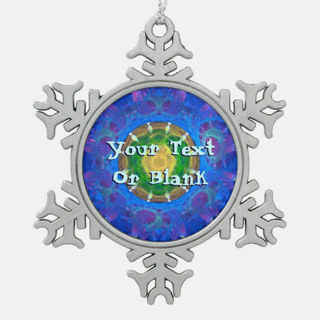 Blue-Green Tie Dye Snowflake Pewter Christmas Ornament (Front)