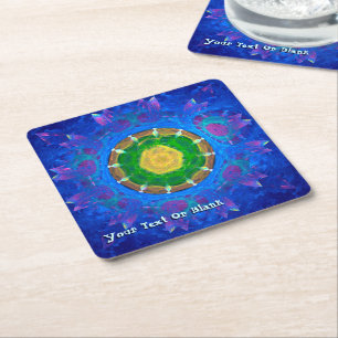 Blue-Green Tie Dye Square Paper Coaster