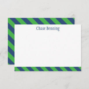 Blue & Green Tie Stripes Personalised Note Cards