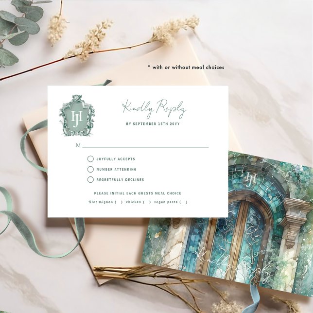 Blue Green Timeless Wedding With/without Meal RSVP (Creator Uploaded)
