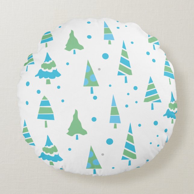 BLUE GREEN TREES Forest Woods Christmas Throw Round Cushion (Front)