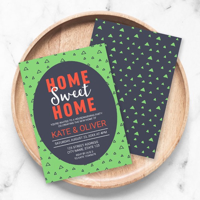 Blue Green Triangles Home Sweet Home Housewarming Invitation (Creator Uploaded)