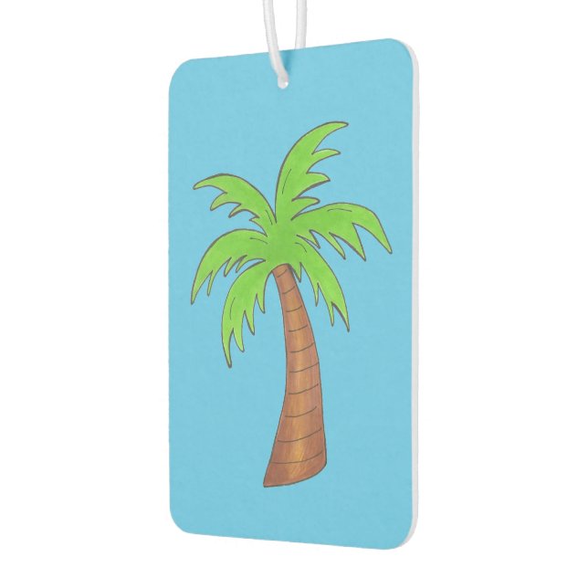 Blue Green Tropical Island Beach Palm Tree Car Air Freshener (Left)