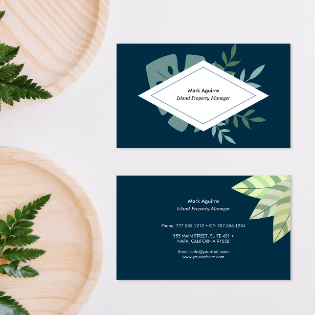 Blue Green Tropical Leaves Business Card (Creator Uploaded)