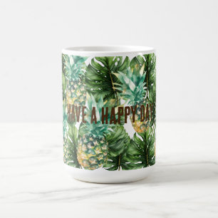 Blue Green Tropical Leaves Pineapples Coffee Mug