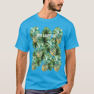 Blue Green Tropical Leaves Pineapples T-Shirt
