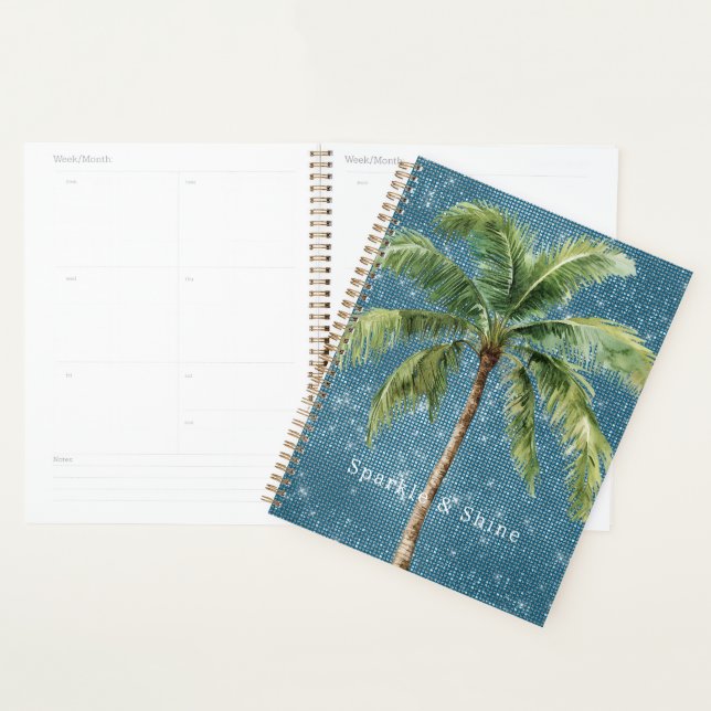 Blue Green Tropical Palm Tree Sparkle  Planner (Display)