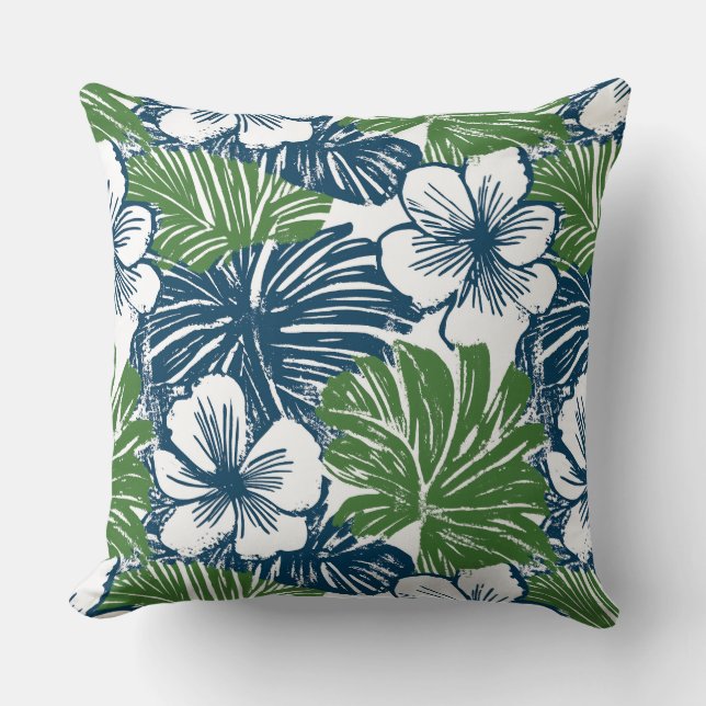 Blue & Green Tropical Throw Pillow (Front)