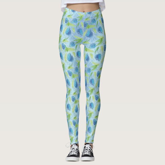 Blue & Green Tulips Leggings (Front)