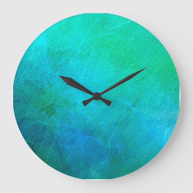 Blue Green Turquoise Abstract Background Art Large Clock (Front)