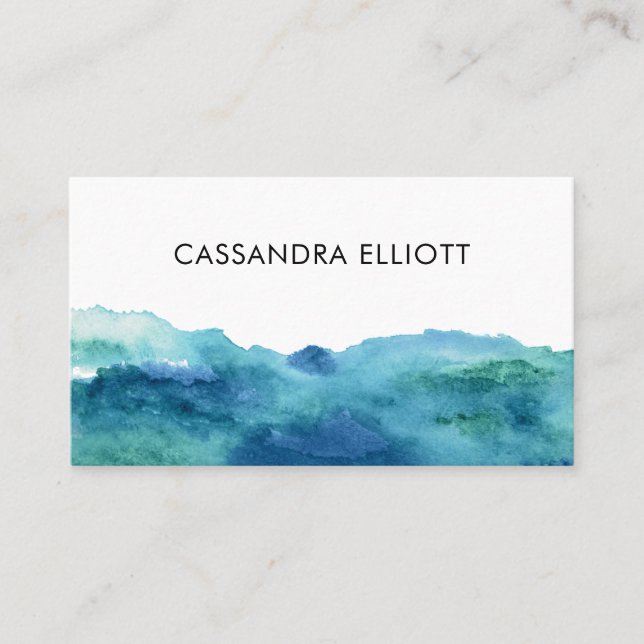 Blue Green Turquoise Abstract Watercolor Washes Business Card (Front)