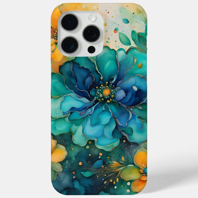 Blue green turquoise gold orange abstract flowers Case-Mate iPhone case (Back)
