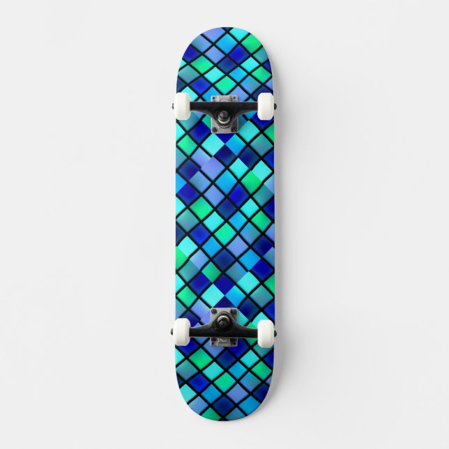 Blue Green Turquoise Purple Stained Glass Mosaic Skateboard (Front)