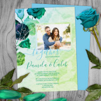 Blue, Green, Turquoise Roses Wedding Silver