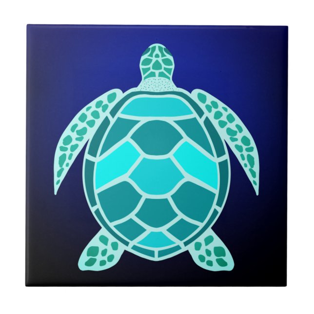 Blue green turquoise teal turtle ceramic tile (Front)