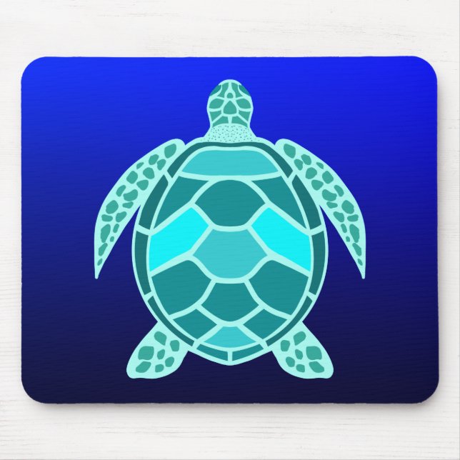 Blue green turquoise teal turtle on navy mouse mat (Front)
