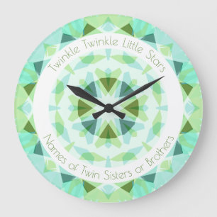 Blue Green Twinkle Little Star Baby Twins Nursery Large Clock