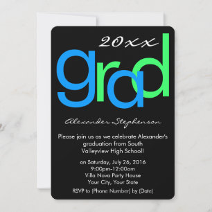 Blue/Green Typographic Graduation Party Invitation
