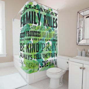 Blue Green Typography Watercolor Pattern Shower Curtain