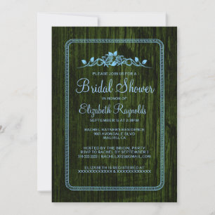 Blue Green Vintage Barn Wood Bridal Shower Invites