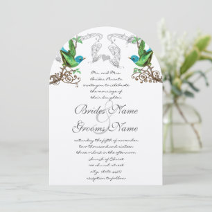 Blue & Green Vintage Birds Wedding Invite