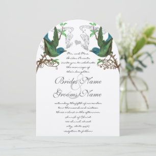 Blue & Green Vintage Birds Wedding Invite
