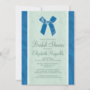 Blue Green Vintage Bow Linen Bridal Shower Invites