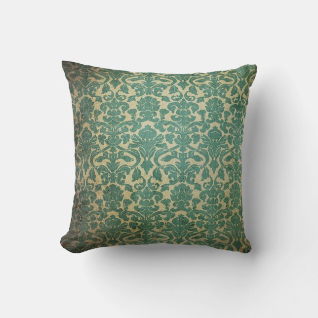Blue green vintage damask cushion (Front)