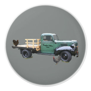 Blue Green Vintage Farm Truck Drawer Pull Gray