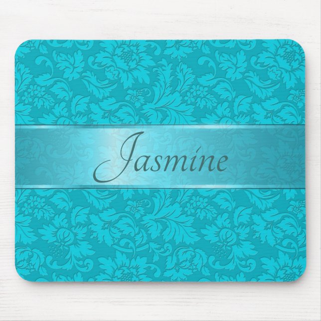 Blue-Green  Vintage Floral Damasks Mouse Mat (Front)