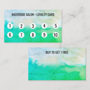 Blue Green Watercolor Abstract 10 Loyalty Card
