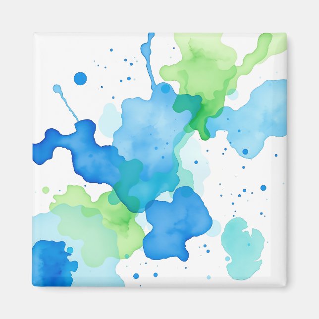 Blue Green Watercolor Abstract Pattern Magnet (Front)