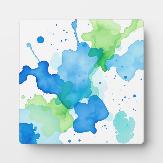 Blue Green Watercolor Abstract Pattern Plaque (Front)
